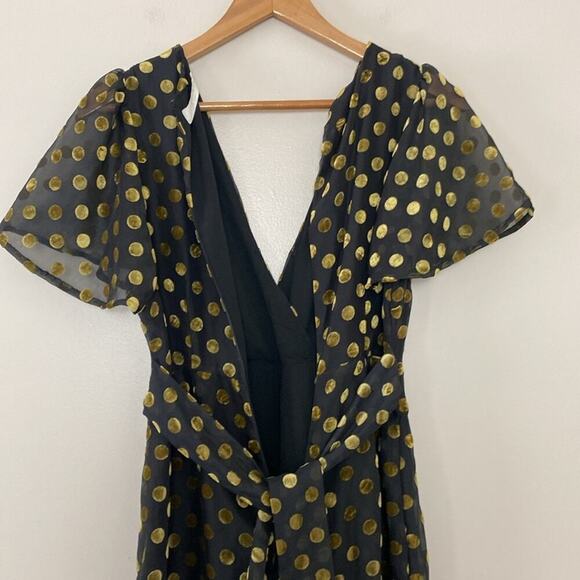 Anthropologie ASTR THE LABEL Metallic Polka Dot Wide Leg Jumpsuit V Neck Size S - Picture 10 of 15